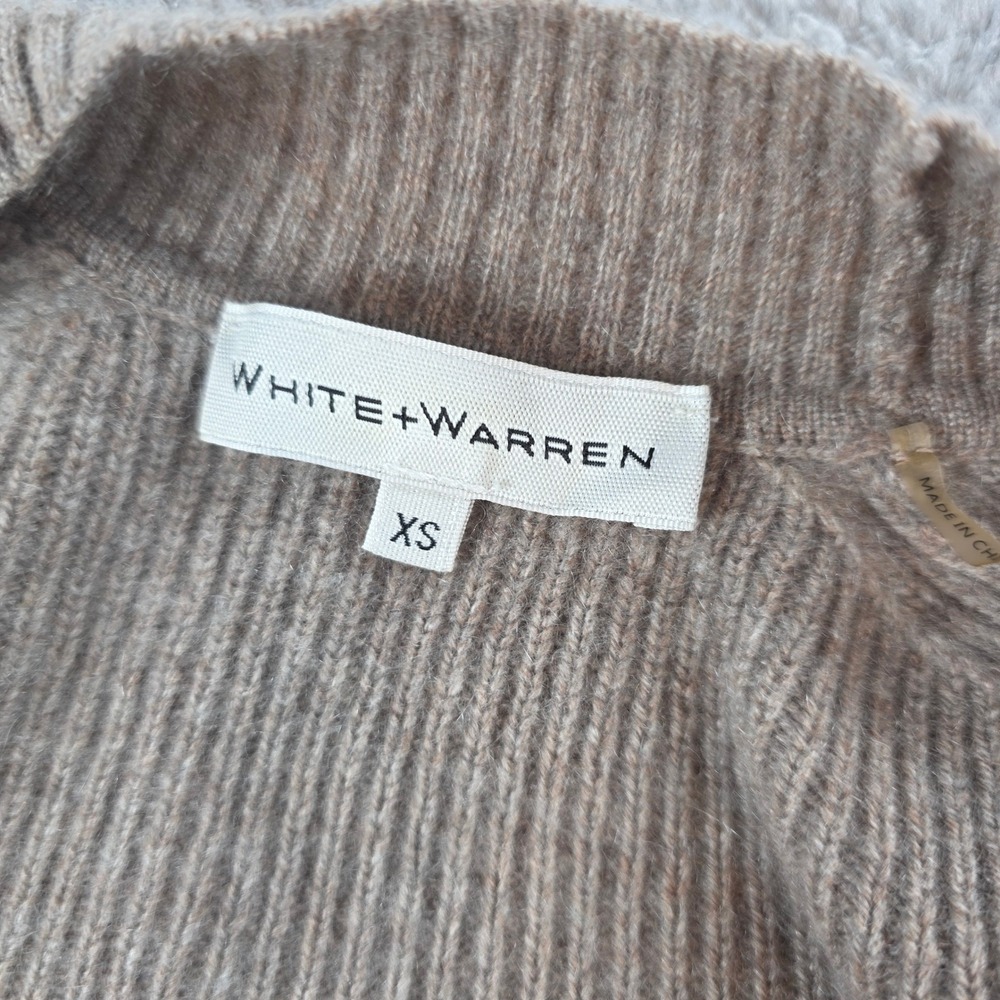 White + Warren Women XS Taupe Boyfriend 100% Cashmere V-Neck Cardigan Sweater - Picture 4 of 8